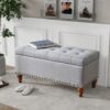 Elegant Ottoman Storage Bench With Recessed Support Hinge, Rivet Trim Linen - Gray - Image 2