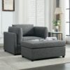 Wide Modern Oversized Armchair With Ottoman Stool, Single Sofa With Lumbar Support, Accent Chair, Reading Chair For Bedroom, Living Room - Dark Gray - Image 3