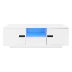 Modern High Glossy Rectangle Coffee Table, Accent Furniture With 16 Color LED Lights For Living Room - White