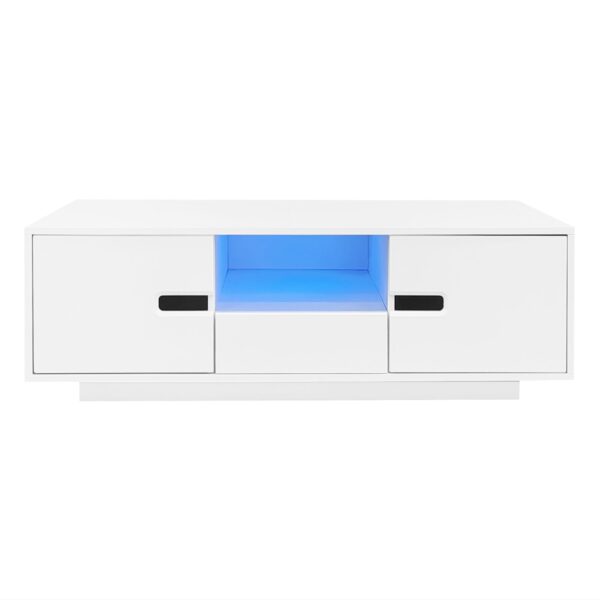 Modern High Glossy Rectangle Coffee Table, Accent Furniture With 16 Color LED Lights For Living Room - White