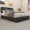 Queen Bed Frame With USB Charging, LED Lights & Storage Drawers Upholstered - Dark Gray - Image 4