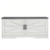 2 Tier Shoe Bench With Padded Seat, 2 Barn Doors And Adjustable Shelves, For Entryway And Living Room - White - Image 11