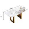63" Artificial Stone Pandora White Curved Golden Metal Leg Dining Table, 6 People - Antique White / Gold - Image 12