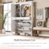 Hall Tree With Integrated Shoe Cabinet And Mirrored Cabinet Door, Coat Hanger, Entryway Bench, 4 In 1 Design, 2 Flip Drawers, 4 Hooks And 2 Cabinets For Entrance, Living Room - White - Image 9