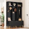 Modern Large Storage Hall Tree With Bench, Luxurious Coat Rack With 6 Hooks And Legs For Entryway, Living Room - Black / Gold - Image 3
