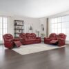 3 Pieces Recliner Sofa Sets Home Theater Seating Manual Recliner Chair With Center Console And Led Light Strip For Living Room - Wind Red - Image 10