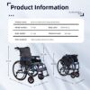 Premium Foldable Transport Wheelchair Frame Double Brakes Adjustable Armrests & Seat Belt Breathable Cushion Anti Backflip 300Lbs Capacity - Black / Blue - Image 11