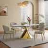 Modern Luxury Marble Dining Table Set Oval Kitchen Table With Stainless Steel Base - Gold / White Print - Image 10