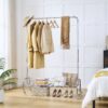 Heavy Duty Iron Garment Rack With Basket On Wheels - Silver - Image 4