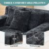 Chenille Interior Lazy Sofa Chaise Lounge Armchair With 3 Pillows And Armrests, Soft Chenille - Black - Image 6