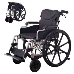 Lightweight Foldable Transport Wheelchair With Double X Force Support And Anti Backflip Device 18" Seat 300Lbs Capacity - Black / Silver