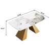 63" Modern Artificial Stone Pandora White Curved Metal Leg Dining Table, 6 People - Antique White / Gold - Image 12