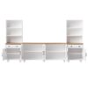 Farmhouse TV Stand With Solid Wood Gourd Shaped Legs For TVs Up To 70", Entertainment Center With Bookshelves & Tempered Glass Doors, Media Console With Adjustable Shelves, Living Room - White / Natural - Image 14