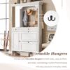 Hall Tree With Integrated Shoe Cabinet And Mirrored Cabinet Door, Coat Hanger, Entryway Bench, 4 In 1 Design, 2 Flip Drawers, 4 Hooks And 2 Cabinets For Entrance, Living Room - White - Image 8
