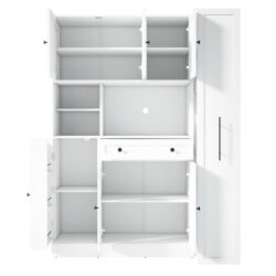 Freestanding Buffet With Hutch, Large Kitchen Pantry Storage Cabinet Cupboard With Pull Out Side Cabinet, Door Shelves And Drawer - White