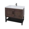 Modern Freestanding 36" Bathroom Vanity With Ceramic Sink, Hot And Cold Faucet, 2 Door Cabinet & Open Iron Shelf - Walnut - Image 9