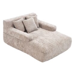 Chenille Interior Lazy Sofa Chaise Longue Armchair With Pillows And Armrests - Khaki