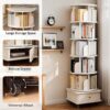 6 Tier Rotating Bookshelf With Wheels And Drawer, 360° Spinning Design, Space Saving Storage, For Home And Office - White - Image 7