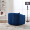 Upholstered Oversized 360 Degree Swivel Accent Barrel Chair And Half Cozy Sofa With 3 Pillows, Channel Tufted Pumpkin Shape Club Armchair For Living Room, Bedroom, Office, Lounge - Navy - Image 7