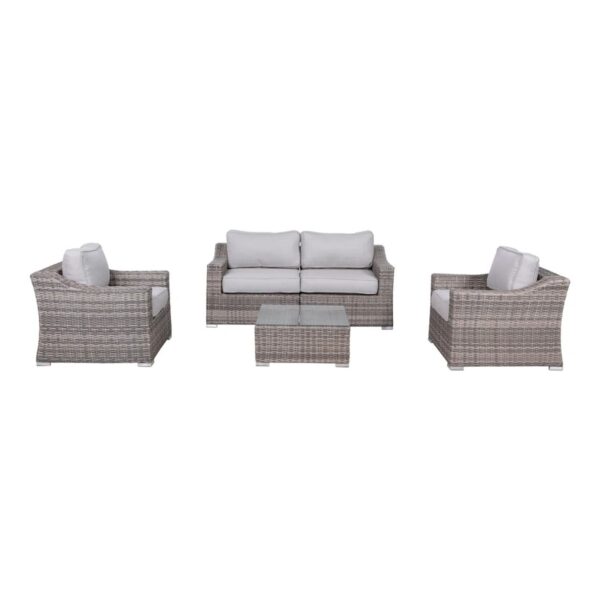 4 Seater Wicker Conversation Set With Cushions, All Weather - Gray Mix