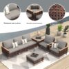 Rattan Terrace Furniture Set, 5 Piece, 7 Seats Cushions, Wooden Armrests, High Footed Design - Gray - Image 6