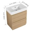 Modern Bathroom Vanity With Single Sink And Double Drawer, Freestanding Engineered Wood Cabinet - Oak - Image 3