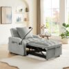 3 In 1 Convertible Sleeper Chair Sofa Bed, Adjustable Pull Out With Multi Pockets Velvet - Gray - Image 3