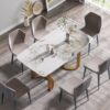 63" Modern Artificial Stone Pandora White Curved Metal Leg Dining Table, 6 People - Antique White - Image 2