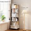 6 Tier Rotating Bookshelf With Wheels And Drawer, 360° Spinning Design, Space Saving Storage, For Home And Office - White - Image 10