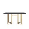 63" Modern Artificial Stone Curved Golden Metal Leg Dining Table, 6 People - Black / Gold - Image 3