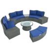 10 Piece Outdoor Sectional Half Round Patio Rattan Sofa Set, Wicker Conversation Furniture Set For Free Combination - Blue - Image 16
