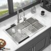 Kitchen Sink Drop In 16 Gauge Stainless Steel Single Bowl Topmount - Black - Image 5