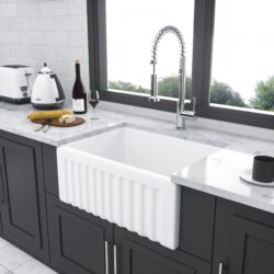Elegant Farmhouse Style Small Apron Front Ceramic Kitchen Sink 24" Single Bowl Reversible Design - White