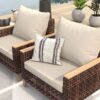 High Footed Rattan Terrace Furniture Set With Cushions, 5 Pieces, 7 Seats, Cotton And Rattan - White - Image 8