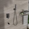 12" Ceiling Mount Square Shower System With Waterfall Tub Spout And Rough In Valve - Matte Black - Image 5