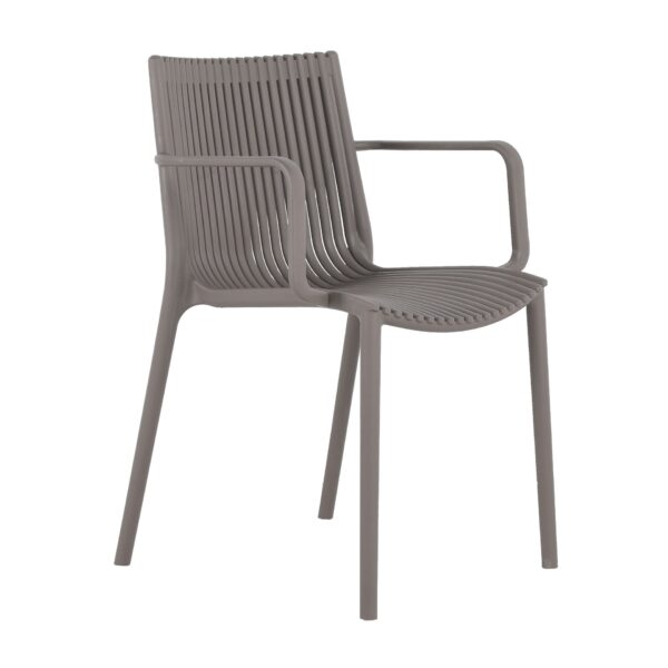 4 Piece Stackable Single Chairs With Vertical Stripe Design For All Weather - Warm Gray