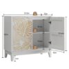 Vintage Carved Buffet Cabinet With Adjustable Shelves, Wooden Decorative Sideboard - White - Image 3