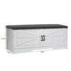 2 Tier Shoe Bench With Padded Seat, 2 Barn Doors And Adjustable Shelves, For Entryway And Living Room - White - Image 3