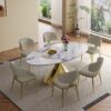 Modern Luxury Marble Dining Table Set Oval Kitchen Table With Stainless Steel Base - Gold / White Print - Image 11