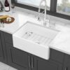 28" Farmhouse Sink Ceramic Single Bowl With Drain Assembly And Bottom Grid - White - Image 5