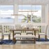 Farmhouse Dining Table Set 6 Piece Wood Rectangular Table With Upholstered Chairs And Bench - Walnut - Image 3