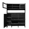Multifunctional Tipping Bucket Shoe Cabinet With Storage Shelf & 6 Flip Drawers, Large Hall Tree With Tempered Glass Doors, Foyer Cabinet With 4 Hooks For Hallway - Black - Image 12