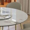 Luxury Round 59" Sintered Stone Dining Table With Stainless Steel Hourglass Base, Scratch & Heat Resistant Surface - Golden / White - Image 10