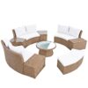 10 Piece Outdoor Sectional Half Round Patio Rattan Sofa Set, Wicker Conversation Furniture Set For Free Combination - White - Image 11