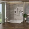 12" Ceiling Mount Square Shower System With Waterfall Tub Spout And Rough In Valve - Matte Black - Image 4