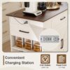 Rustic Movable Kitchen Island On Wheels With Storage & Power Outlet - White - Image 11
