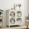Modern Retro Sideboard Buffet Storage Cabinet With Adjustable Shelves And Tempered Glass Doors - Cream Color - Image 4