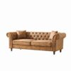 Chesterfield 3 And 2 Seater Sofa Set, High Tech Fabric Upholstered Couch For Living Room And Office - Brown - Image 10