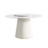 Modern Artificial Stone Round Plywood Base Dining Table, Can Accommodate 6 People, Artificial Stone Turntable (Not Including Chairs) - White / Beige - Image 4
