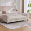 Modern Upholstered End Of Bed Bench With Armrests, Chenille Chaise Lounge Couch With Bolster Pillows, Rubberwood Legs - Beige - Image 6